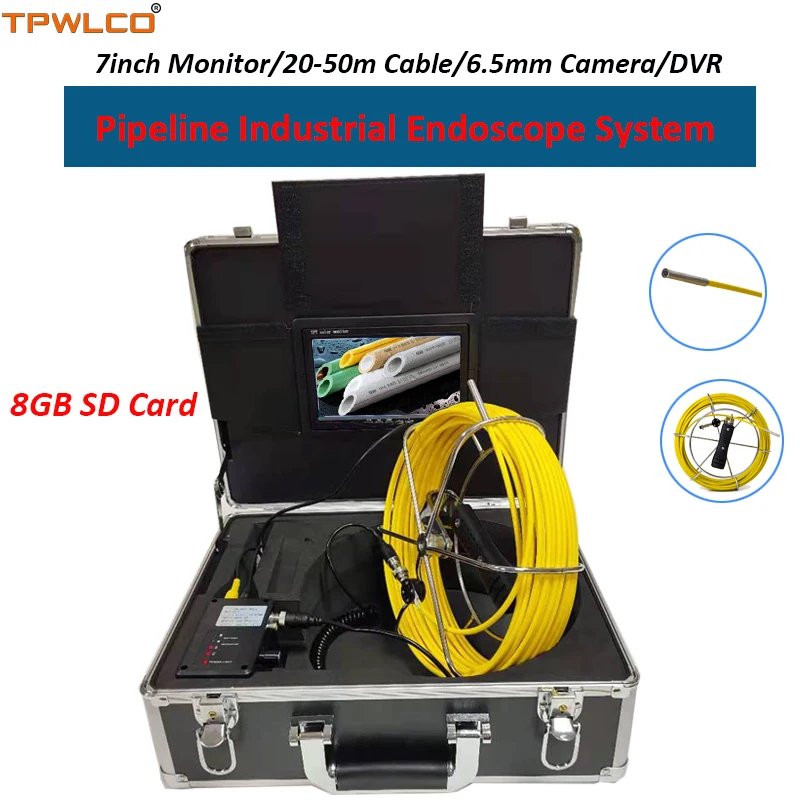 

7inch Pipeline Industrial Endoscope Drain Sewer System 8GB SD Card With DVR Recorder 6.5mm Video Inspection Camera 20-50m Cable