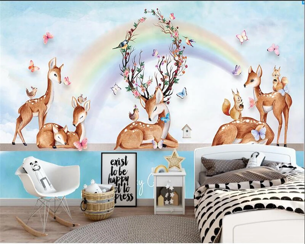 Custom Mural Wallpaper 3D Hand Painted Forest Vintage Elk Wall Painting Kid's Bedroom Background Wall decorate wallpaper