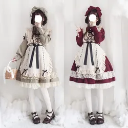 Sweet Princess Lolita Dress Vintage Lace Bowknot Peter Pan Collar High Waist Victorian Dress Kawaii Girl Cosplay Lolita Op Loli