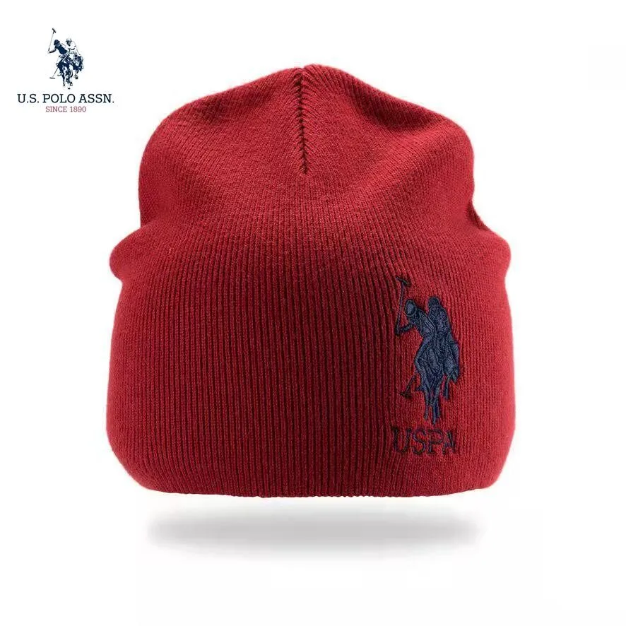 Us Polo Assn Fashion Embroidered Couple Knitted Hat Black Autumn And Winter Warm Outdoor Sports Leisure Parent-child Hat