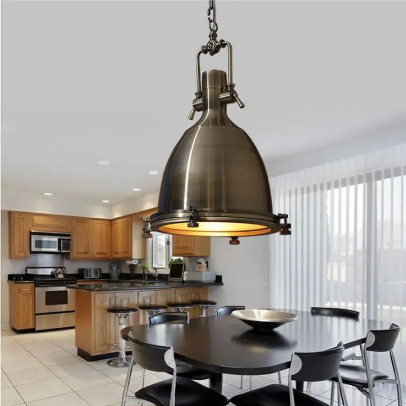 Energy Saver-Industrial Vintage Light Kitchen Dining Room Chandelier Adjsutable Chain Pendant Lamp E27 Glass Headlight Iron