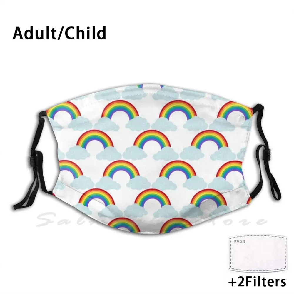 

Simple Rainbow And Cloud Pattern Funny Print Reusable Pm2.5 Filter Face Mask Rainbow Raindrops Rain Cloud Clouds Cute Weather