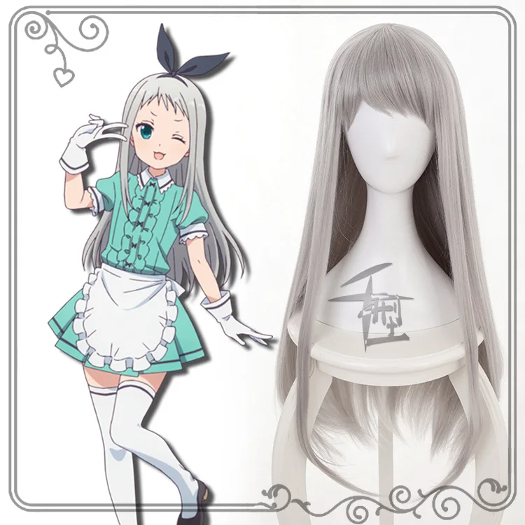 

Japanese Anime Blend S Kanzaki Hideri Aus Straight Long Silver gray Cosplay Wig Halloween Costume Play Wigs For Women + Wig Cap