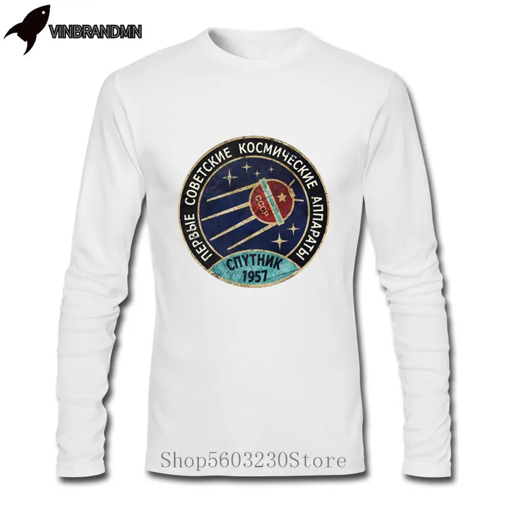 New Vintage Yuri Gagarin Interkosmos Boctok t-shirt Retro style Men tees Russia CCCP YURI SPUTNIK ROUND BADGE V01 Long T-Shirts