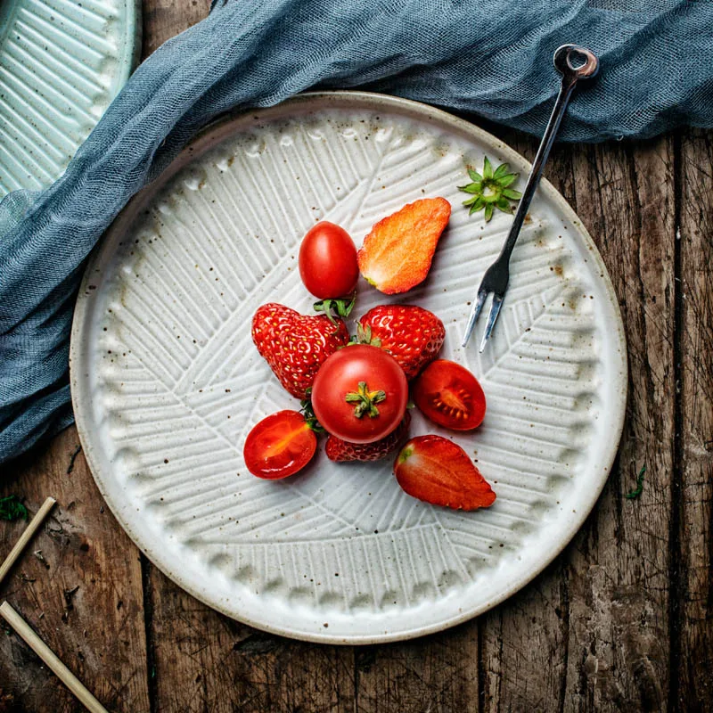 Dinnerware Food Plate, Shallow Tray, Pottery Dish, Japanese Household Plate, Coarse Eating Utensils, Fruits and Vegetable