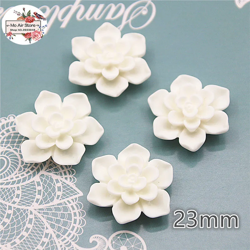 20pcs 23mm White Flower Resin Flatback cabochon DIY jewelry/phone Charm decoration No Hole