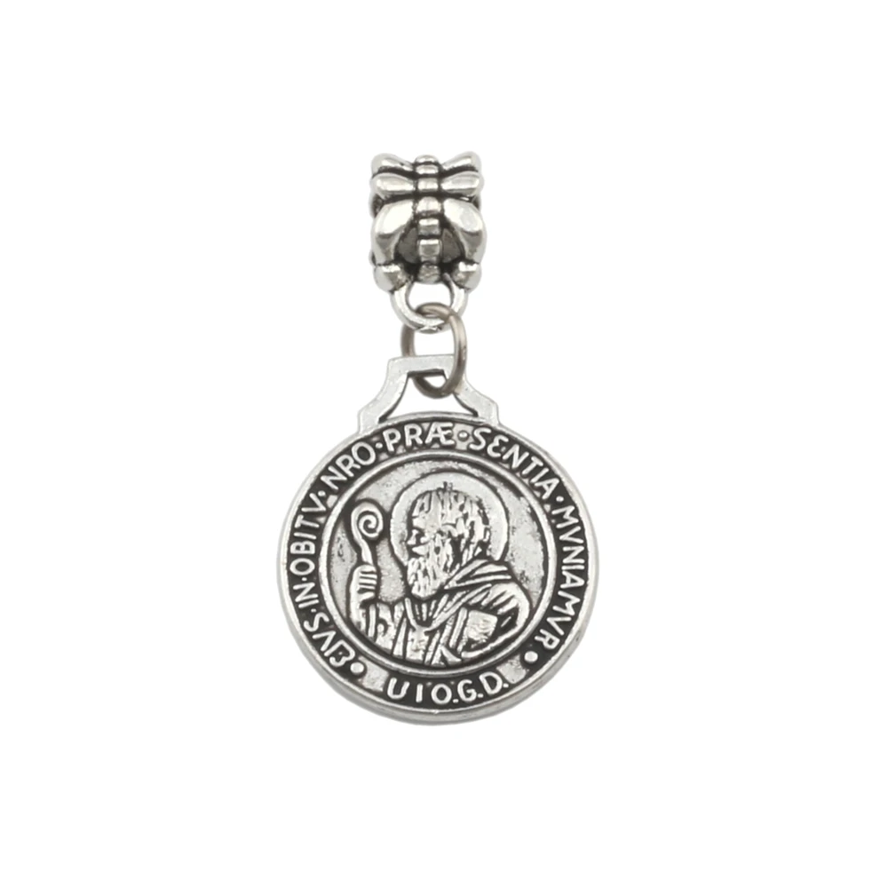 100Pcs Dangle Alloy Saint Benedict Da Norcia Medal Cross Patron Charms Big Hole Bead Fit European Bracelet