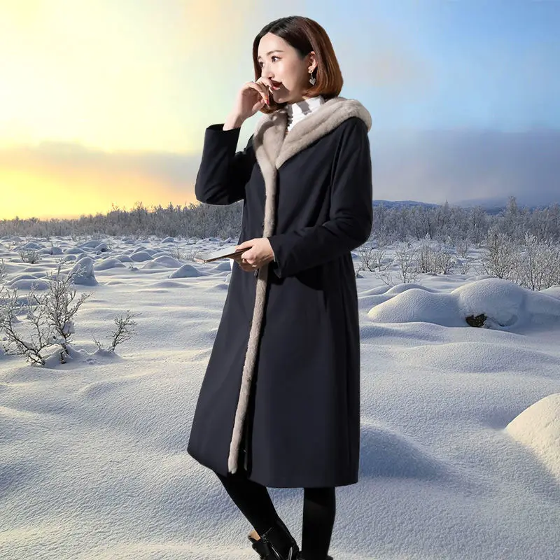 Female 2021 Autumn Winter New Women's The Long Jacket Coat Korean Version Of The Trendy Imitation Liner Imitation Fur Coat Women