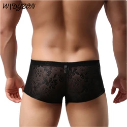 WIDYZON 남자 복서 속옷 Cueca Masculina 복서 레이스 통기성 부드러운 속옷 Calzoncillo 남자 복서 반바지 남성 팬티