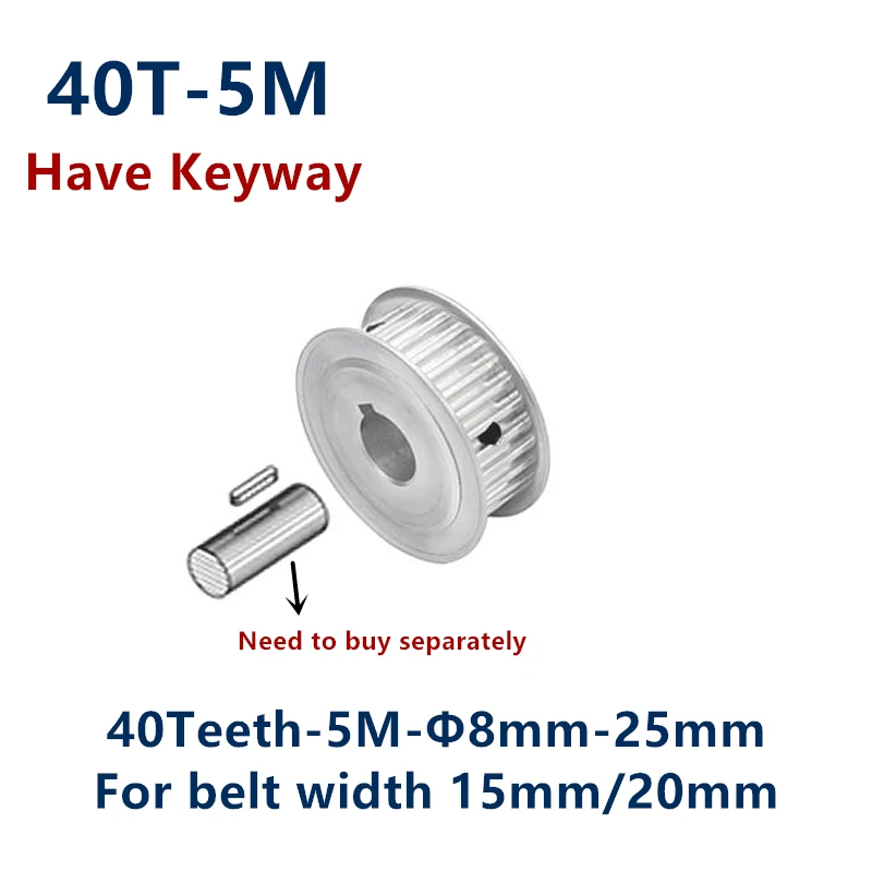 

40 Teeth HTD 5M Synchronous Timing Pulley Keyway Bore 8/10/12/14/15/16/17/19/25mm for Width 15/20mm HTD5M Gear 40Teeth 40T