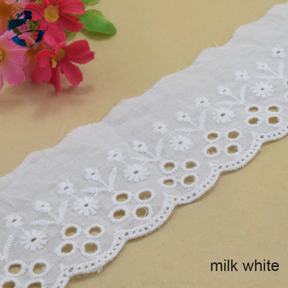 7.5cm Wide 100% Cotton Embroidery Lace Sewing Ribbon Guipure Trim Wedding Decoration DIY Dolls Colthes Accessories Lace #4185