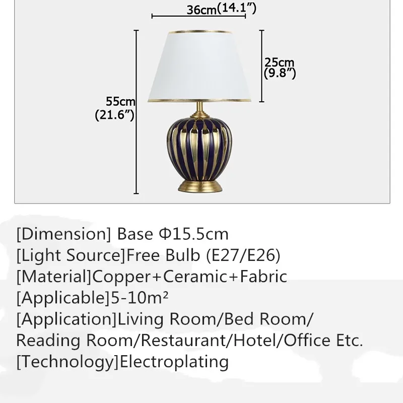 OURFENG Table Lamp Ceramic Luxury Copper Desk Light LED Fabric Home Decorative For  Foyer Dining Room Bed Room Office Reading