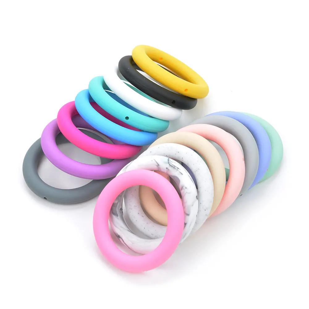 50pcs Teething Ring 65mm Silicone Beads Baby Charm Teether Necklace Pacifier Making BPA Free Food Grade Silicone Jewelry