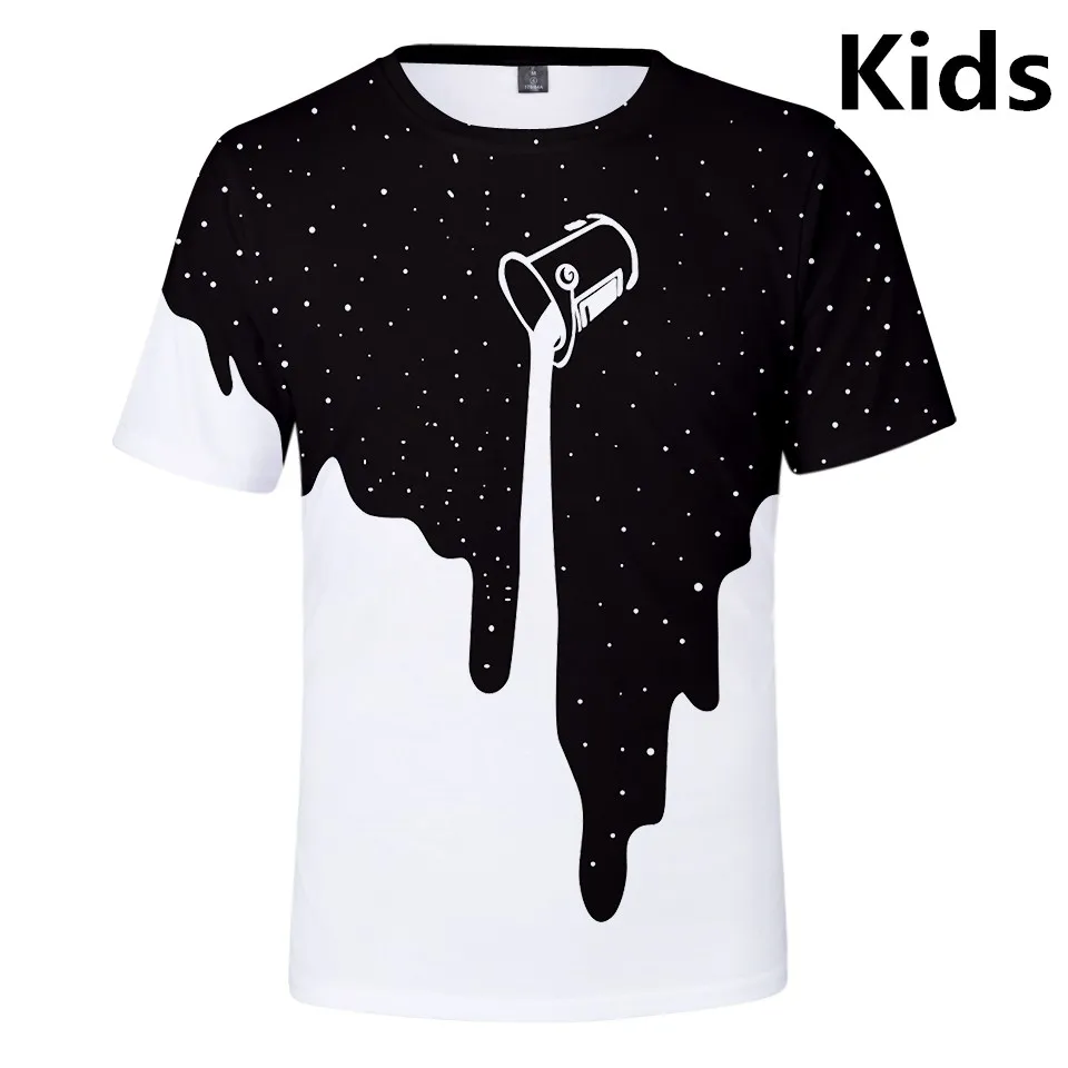 

3 to 14 years kids t shirt Black Pouring Milk Starry Paint Bucket 3d t-shirt boys girls harajuku cartoon tshirt children clothes