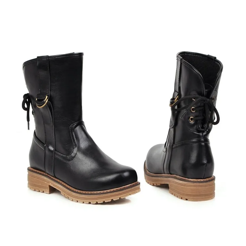 winter The New fashion Round head Thick bottom boots British style Handsome Plus velvet Keep warm High heel Women boots