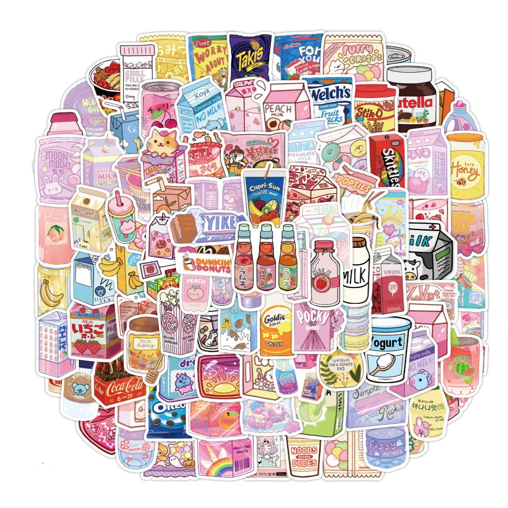 10/50/100PCS Cute Snacks Kawaii Sticker Stickers Aesthetic Laptop Scrapbooking Waterproof Graffiti Decal Sticker Packs Kid Toy