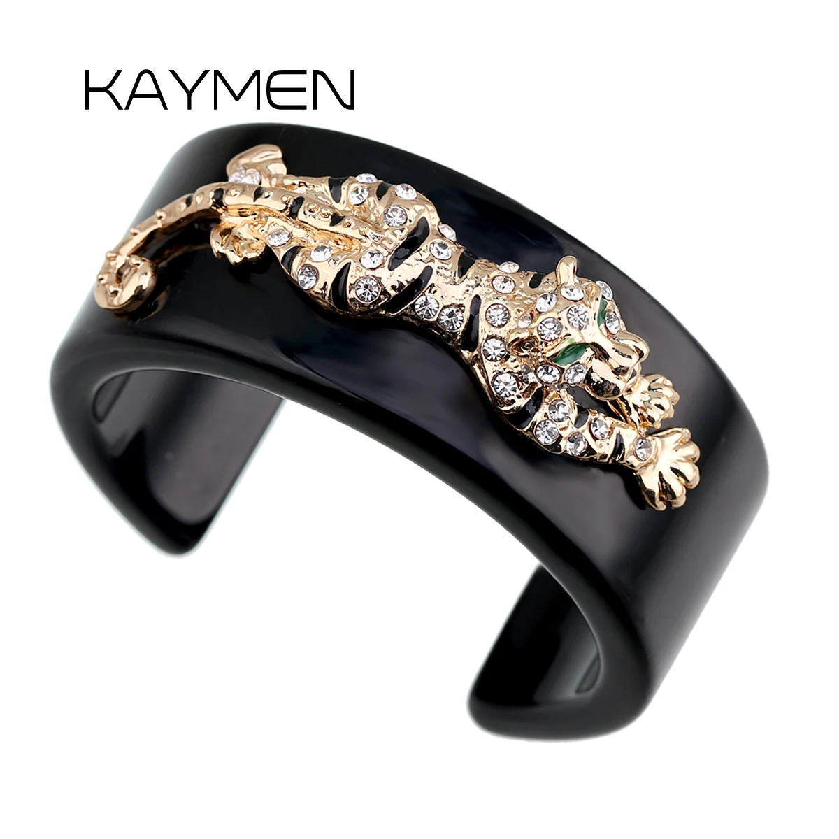 KAYMEN New Animal Style Tiger on The Resin Bangle Cuff Bracelet Fashion Cute Statement Enamel Bracelet for Women Girls