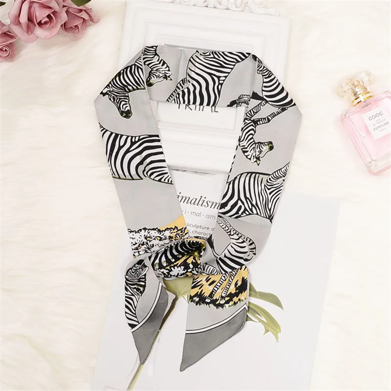 Zebra Print Skinny Bag Scarf 2023 Design Women Silk Scarf Female Headband Fashion Neckerchief Head Scarf Scarves & Wraps