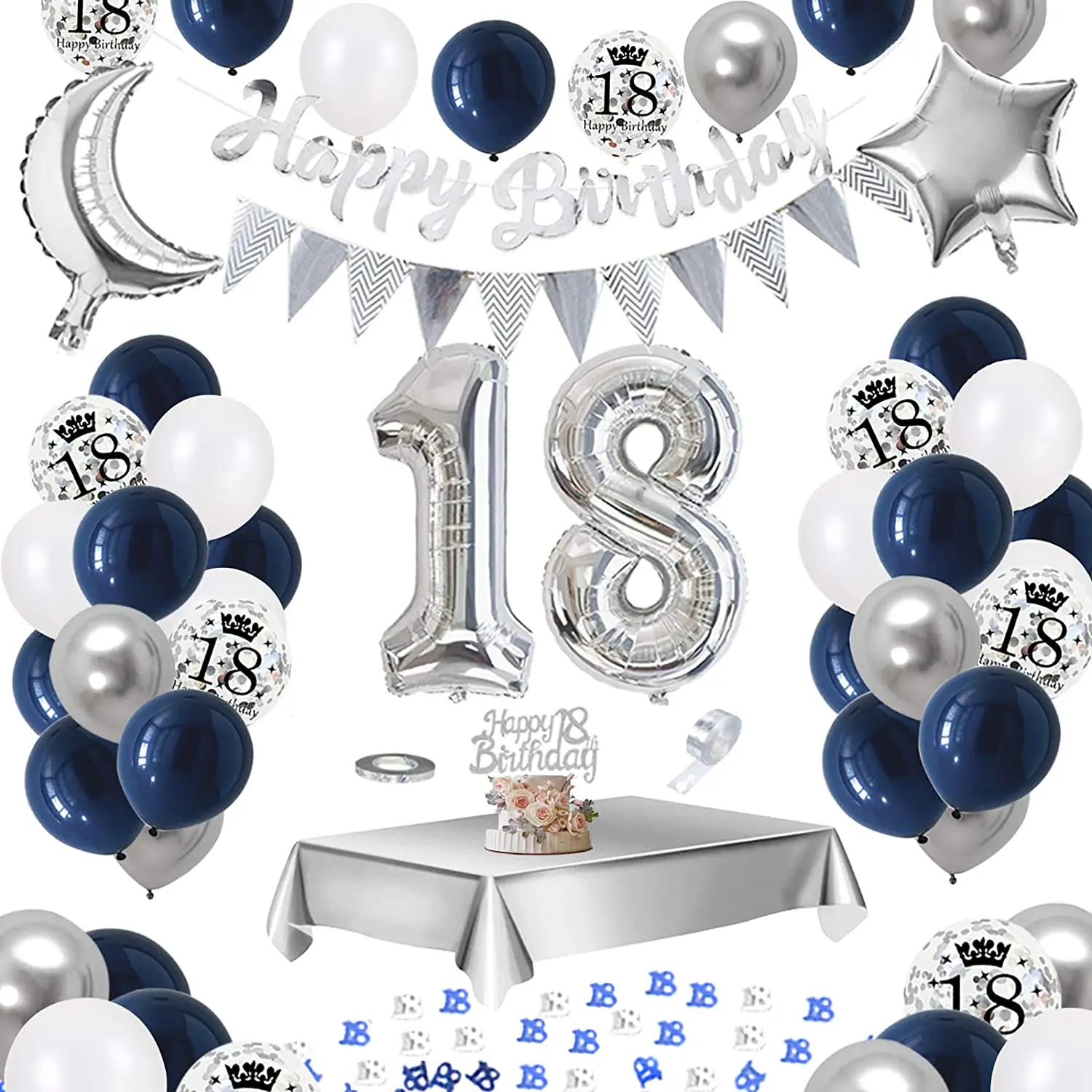 

18th 30th Birthday Balloons Decor 40 50 Years Old Birthday Party Decorations for Men Women Blue Confetti Balloon Garland Arch