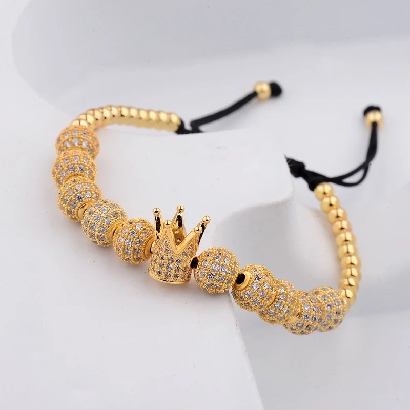 Luxury King Crown Beads Bracelet Set For Men Classic Black Hematit 8mm Ball Copper Bracelets&Bangles Women Jewelry