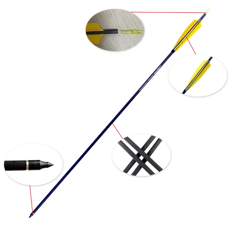 6/12/24pcs Archery Hunting Pure Carbon Arrow With Replaceable Arrowhead Spine300 for Compound/Recurve Bow