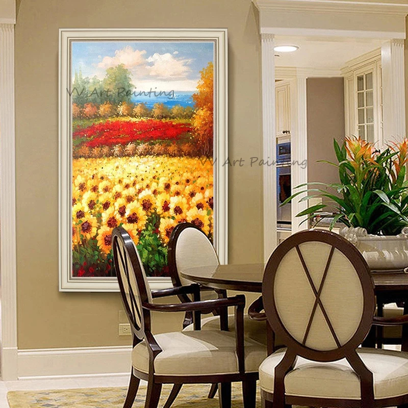 Modern Fashion Canvas Art,Handmade Impasto Texture Oil Painting,Vibrant Flower Field Artwork,Office Bar Home Wall Decor Unframed
