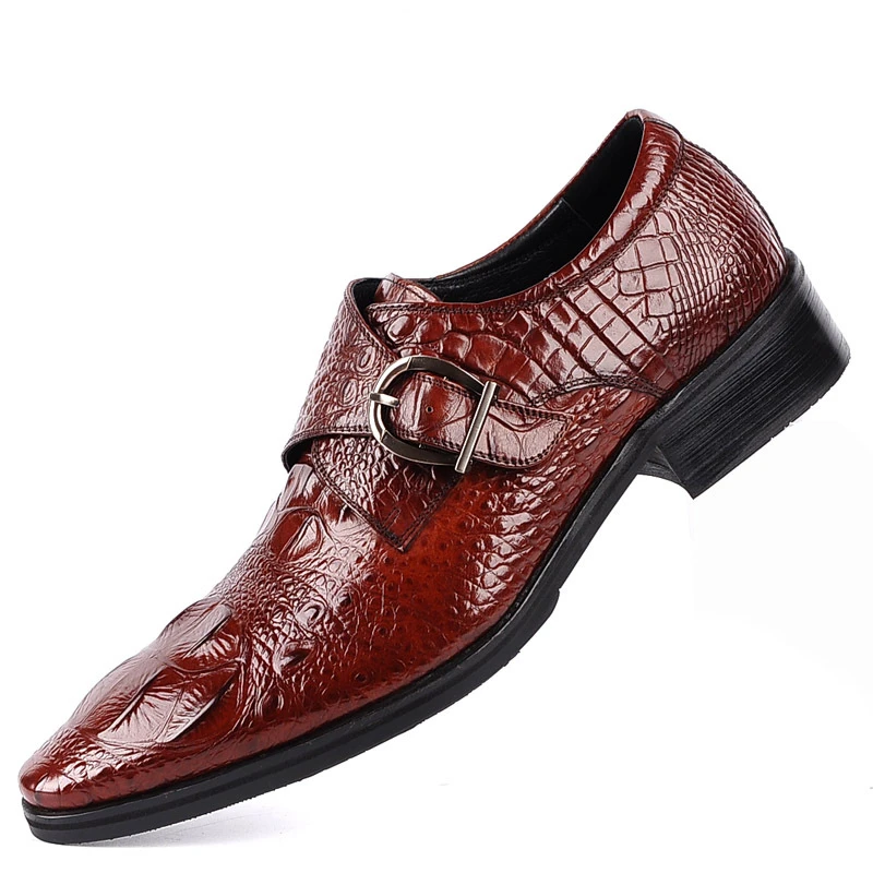 Fashion Men\'s Crocodile Grain Leather Dress Shoes Man Casual Pointed Toe Oxfords Mens Lace-Up Business Office Oxford Shoes