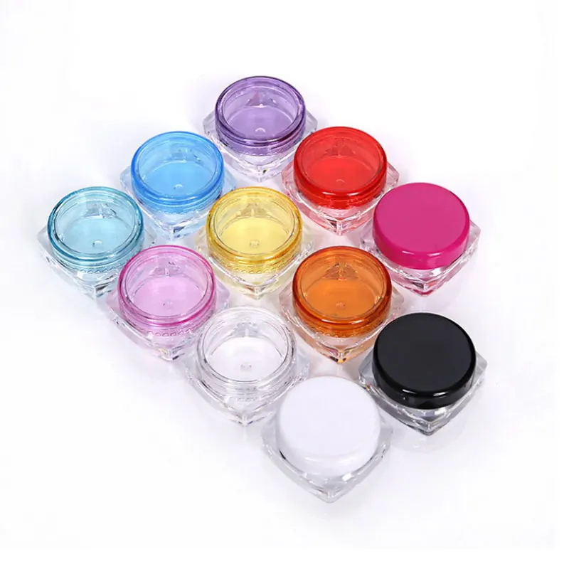 100Pcs 3g 5g Plastic Empty Cosmetic Sample Jar Pot Vials Square Bottom Makeup Container For Face Cream Lip Balm Nail Art Storage