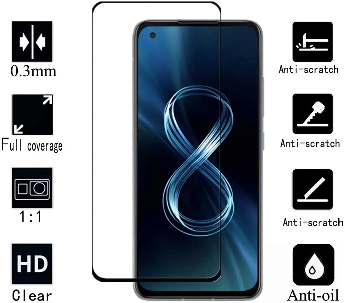 2 حزمة المضادة للخدش 9H الزجاج المقسى التغطية الكاملة فيلم حماية درع واقي للشاشة ل Asus Zenfone 8 ZS590KS