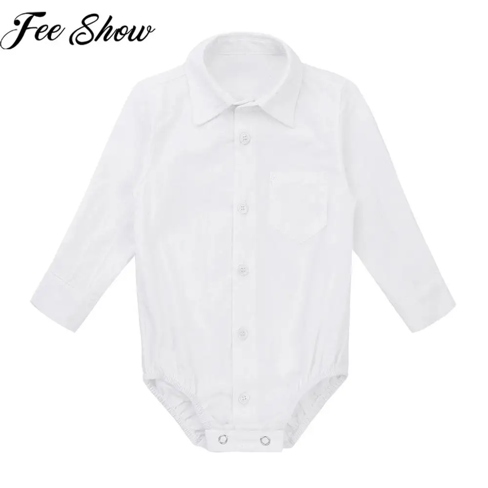 

FEESHOW Gentleman Infant Baby Boy Formal Shirt White Newborn Wedding Party Clothes Baby Long Sleeve Body Jumpsuit Baby Rompers