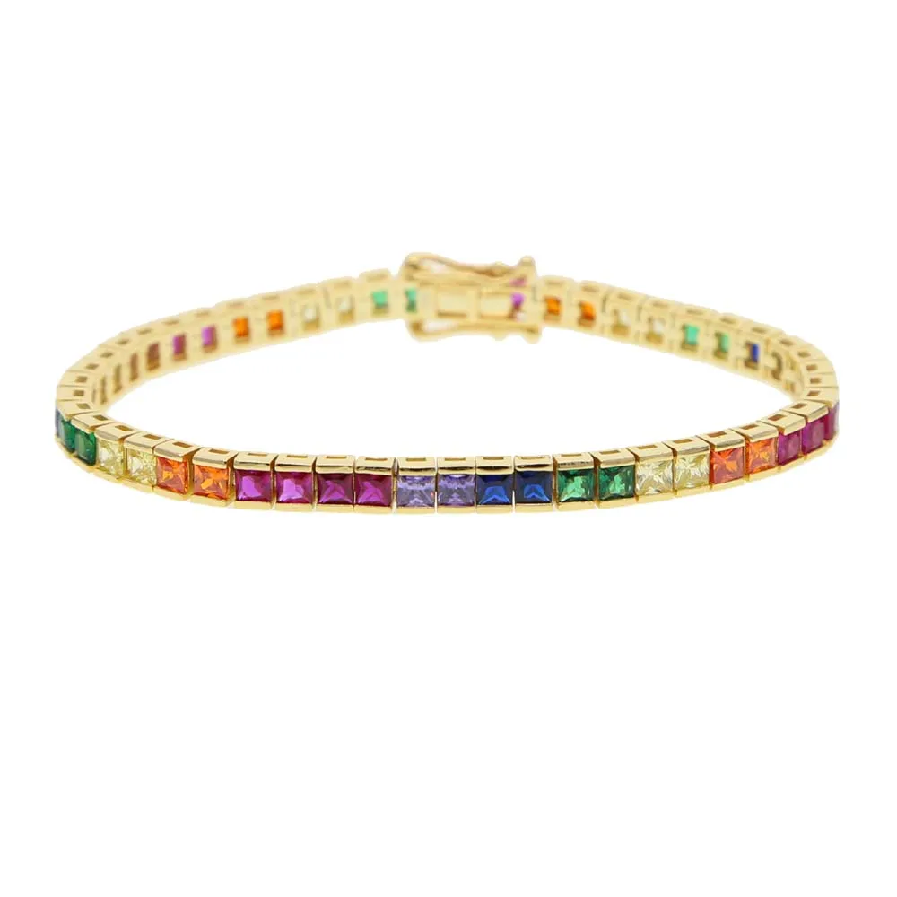 Creative gifts rainbow bracelet& bangles fashion square cz tennis chain glod filled fashion jewelry chic multi color zircon NEW