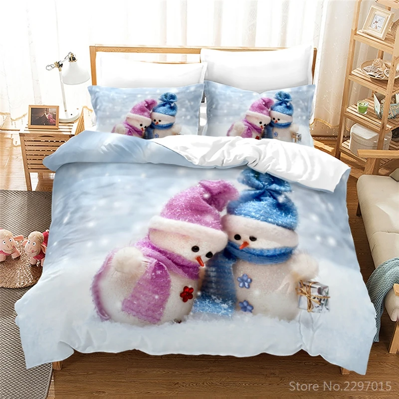 Winter Snowman Couple Printed Duvet Cover Set with Pillowcase 3d Cartoon Bedding Sets Single Double Twin Full Queen King Size