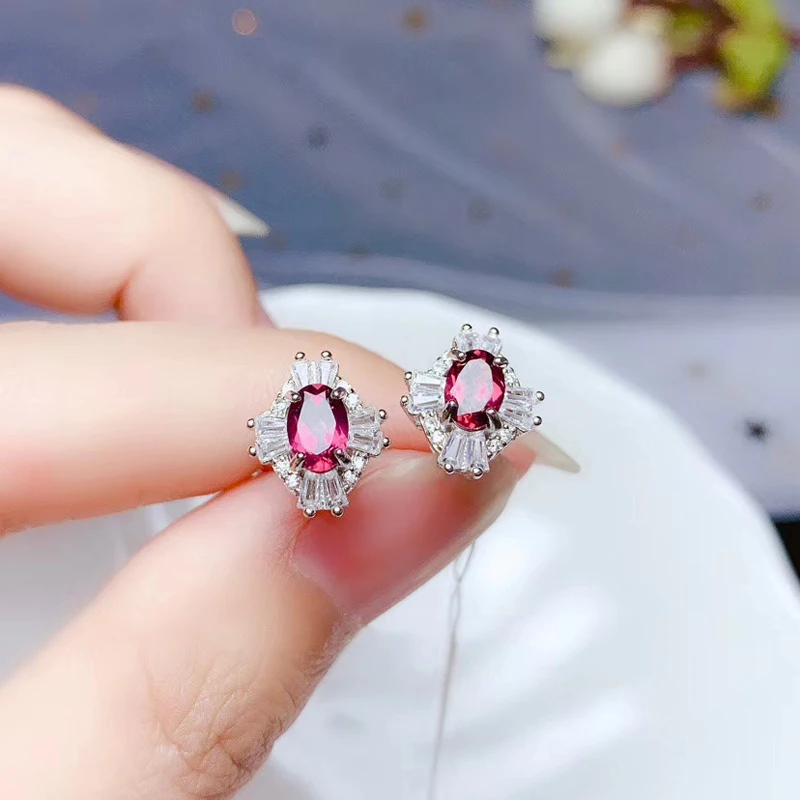 CoLife Jewelry Natural Pyrope Garnet Stud Earrings for Daily Wear 4mm*6mm Garnet Silver Earrings 925 Silver Pyrope Jewelry