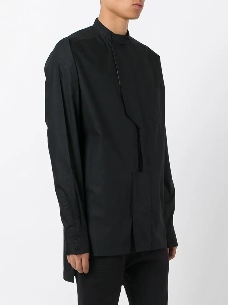 Men's Long-Sleeve Shirt Spring New Men's Long-Sleeve Collar And Front Of The Irregular Asymmetric Design Fashion Solid Color