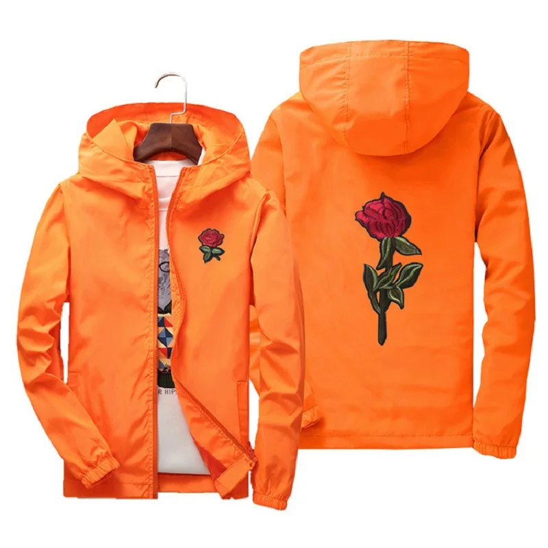 Spring Autumn New Harajuku Jackets Rose Embroidery College Mens Jackets Oversized Zipper Hooded Children Coats Plus Size 7XL