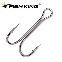 FISH KING 20pcs/pack Fishing Hooks Double Fishing Hooks Barbed Carp Fishhook For Soft Worm Lure High Carbon Steel Duple Hooks