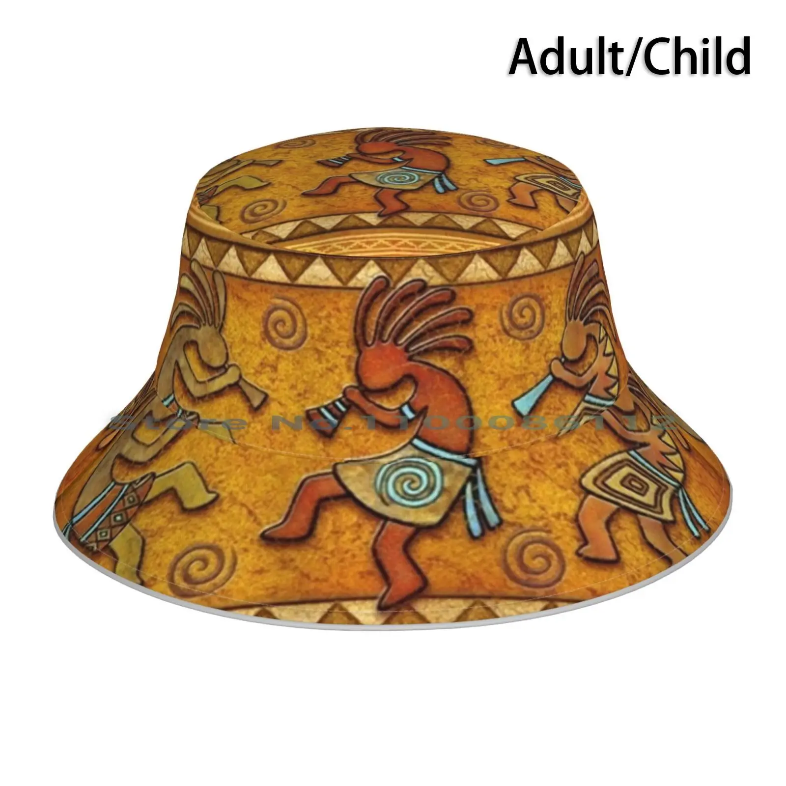 Kokopelli Flute Player Bucket Hat Sun Cap Kokopelli Flute Player Mythology Magician Enchanting Seducer Joker Fertilizer