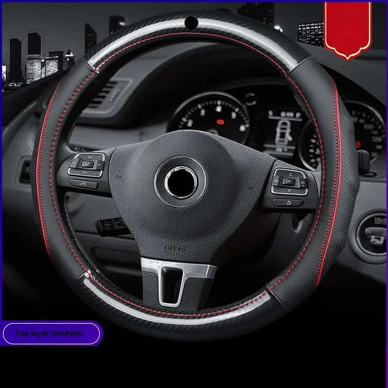 Car Steering Wheel Cover D Shape Or Round For Volkswagen Golf 4 5 6 7 Polo Passat Tiguan Sagitar Bora Lavida Carbon fiber Cover