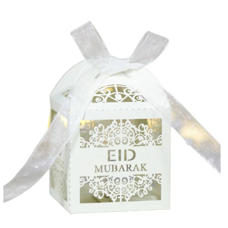 10Pcs Eid Mubarak Favors Candy Boxes Lace Ramadan Kareem Gift Boxes DIY Islamic Muslim Happy al-Fitr Eid Event Party Supplies