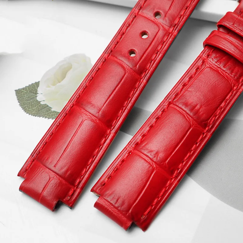 Genuine Leather Watch Strap for Cartier Blue Balloon Men Women CONVEX Watchband Pin or Butterfly Buckle Black Red 16 18 20 22mm