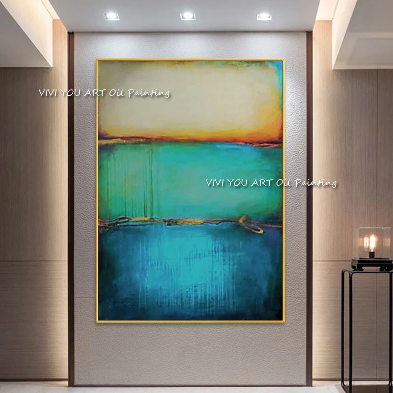 Green Blue Yellow 100% Handmade Sea Water Pure Abstract Picture Modern Original Oil Painting Art Design Canvas Living Room Decor