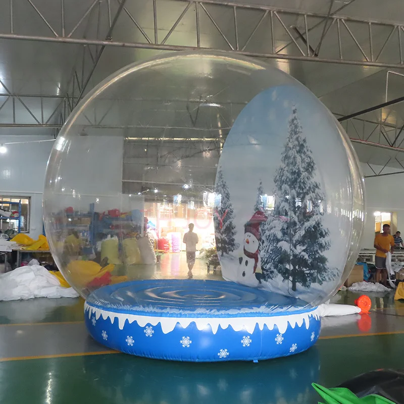 nave aerea veloce a porta, globo di neve natalizio gonfiabile gigante da 4 m 13 piedi con luce, cabina fotografica per tenda con cupola di neve trasparente per Natale