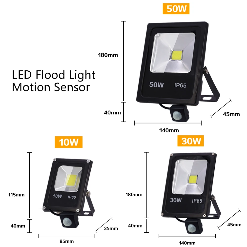 Sensor de movimiento LED FloodLight iluminación al aire libre impermeable IP65 10W 30W 50W 220V lámpara de pared Luz de inundación Reflector LED