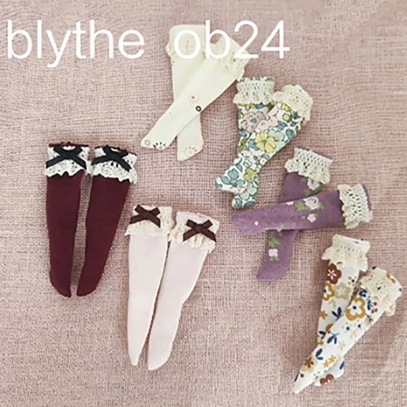 Blyth Doll Clothes Mori Floral Lace Socks Barbies Knee Highs Socks for Azone,Kurhn,OB,Momoko,barbies Blyth 1/6 Doll Accessories