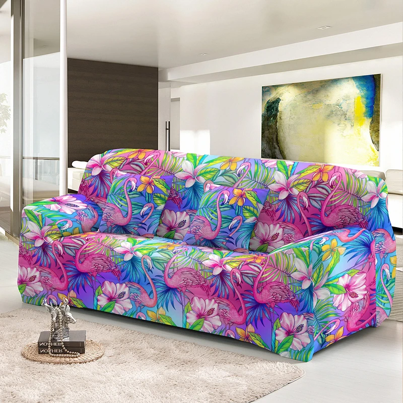 Pink Flamingo Stretch Dust-proof Sofa Cover For Living Room Decor 1/2/3/4 Seat Detachable Combination L Shape Couch Covers