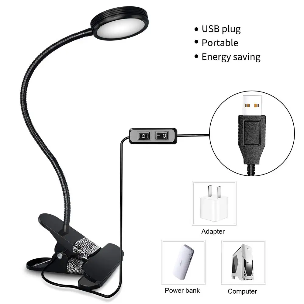 كتاب ضوء العين المحمية USB Led مشبك صغير على لمبة مكتب مرنة Gooseneck ليلة أضواء داخلية القراءة مصباح اللوح الأمامي للسرير