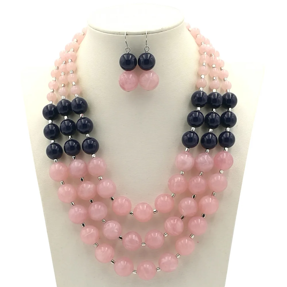 Bohemia multi layer Necklace and Earring Set Gold Plating Fancy Big Jewelry Semi-prescious Stone Handmade Women Female Gift