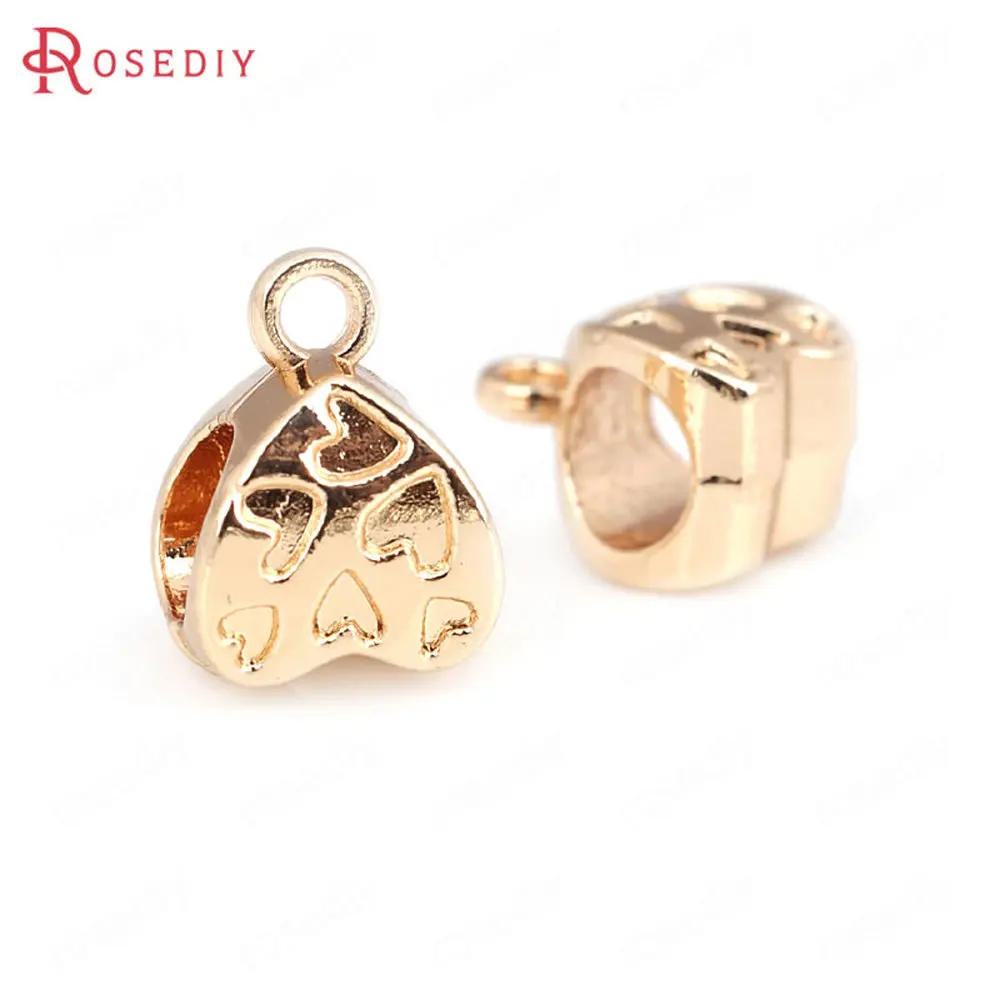 (D049)10 pieces 11.5x8.5mm High Quality Champagne Gold Color Brass Large Hole Heart Charms Connector Jewelry Accessories