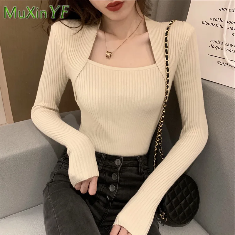 2024 Spring Autumn New Base Sweater Women\'s Slim Knit Sweater Korean Fashion Elegant Long-sleeved Top Female Clothing