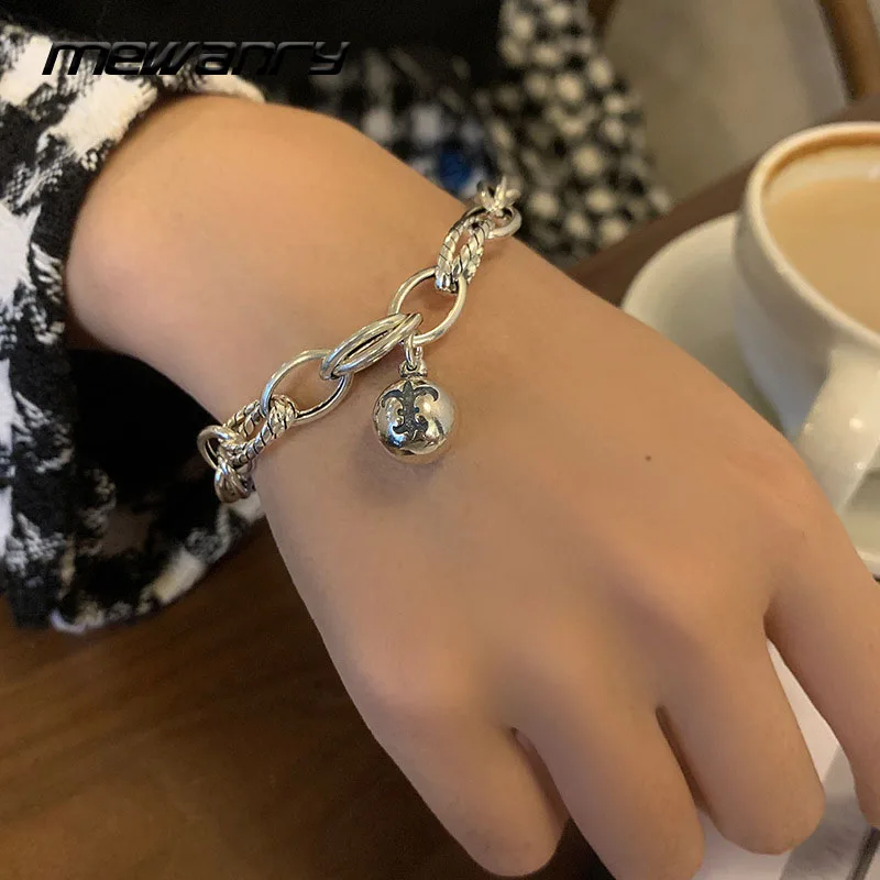 Mewanry Silver Color Couples Bracelet Trend Punk Hip Hop Vintage Creative Thick Chain Bells Party Jewelry Birthday Gifts